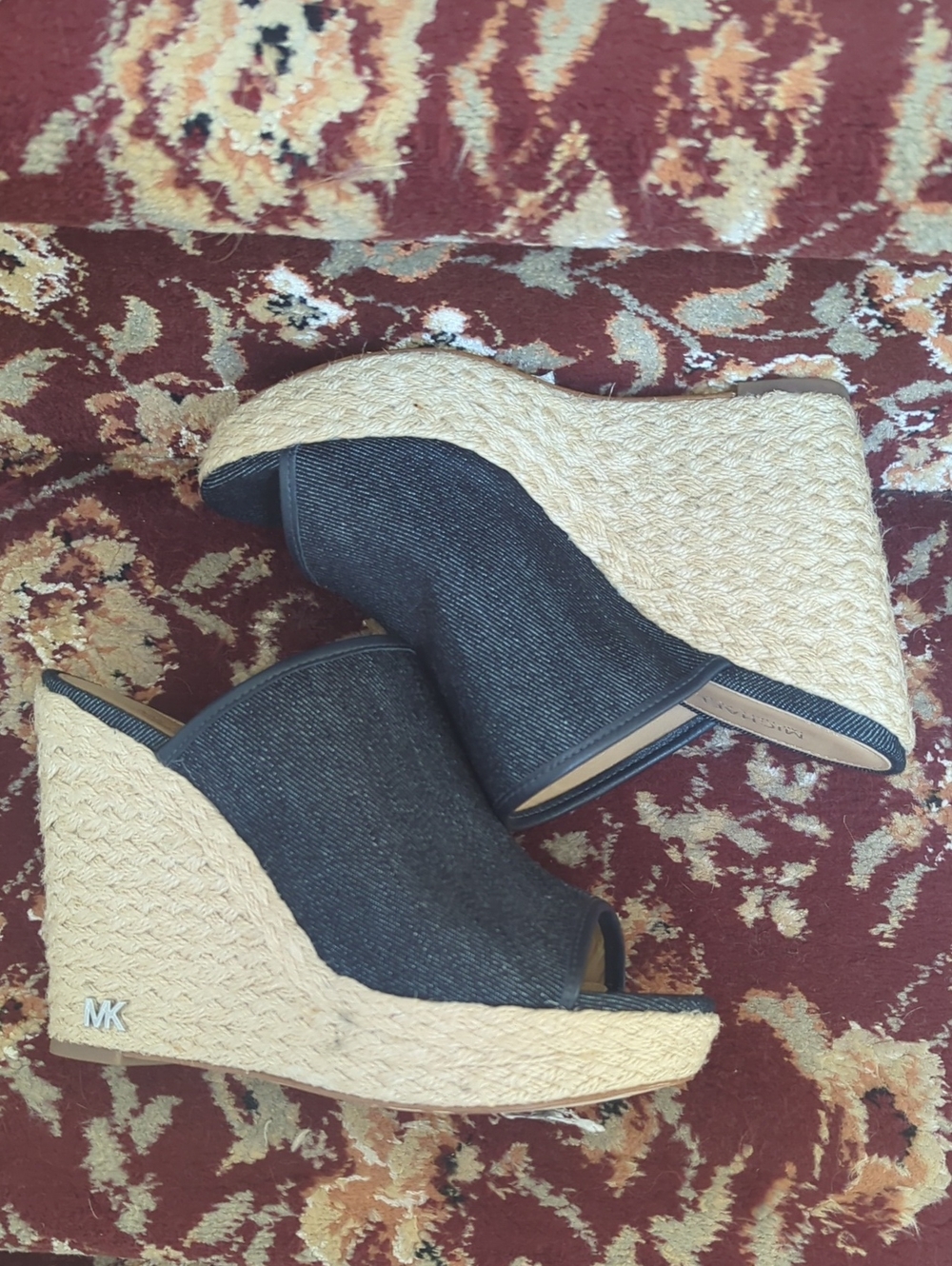 Michael Kors Blue Denim and Natural Espadrille Wedge Mules